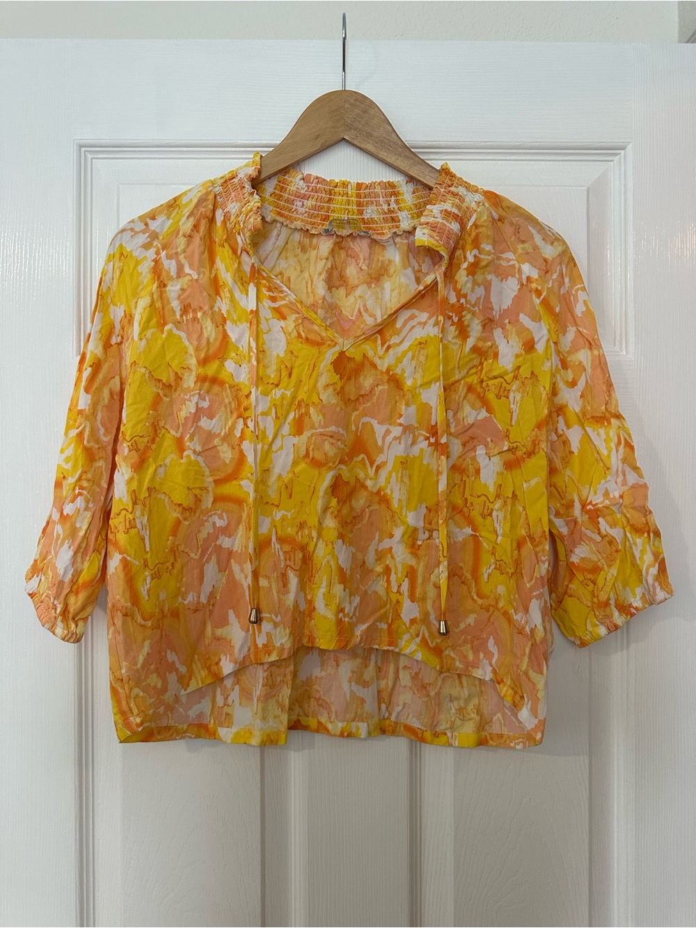 Tart- Women's Yellow & Orange Floral Crop Peasant Top